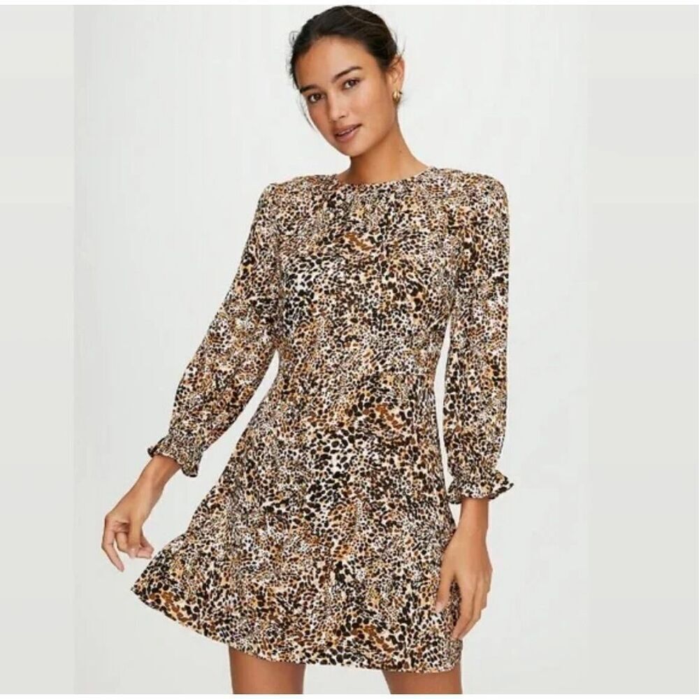 Wilfred Aritzia Baroque Animal Print Mini Dress Size 4 Long Sleeve Ruffle